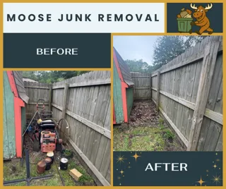 Before and after: fence line yard debris cleared by Moose Junk Removal